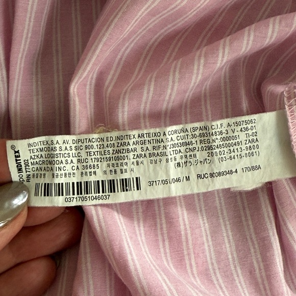 Zara Pink and White Mini Shirt Dress with Belt, Size Medium - Picture 6 of 6
